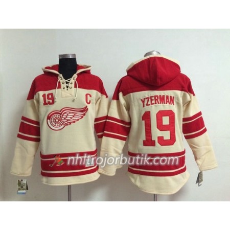 Män Ishockey Detroit Red Wings Steve Yzerman 19 Cream Sawyer Hooded Sweatshirt